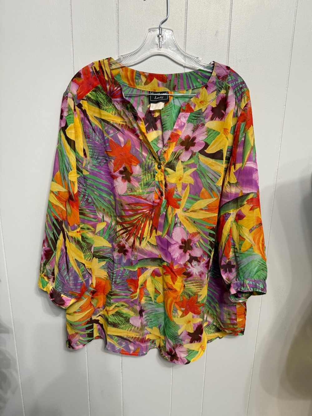 Southern Lady Multicolor Tropical Floral Button-Front Blouse